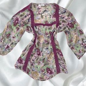 Funky fairy goth paisley watercolor chiffon blouse with crochet detailing